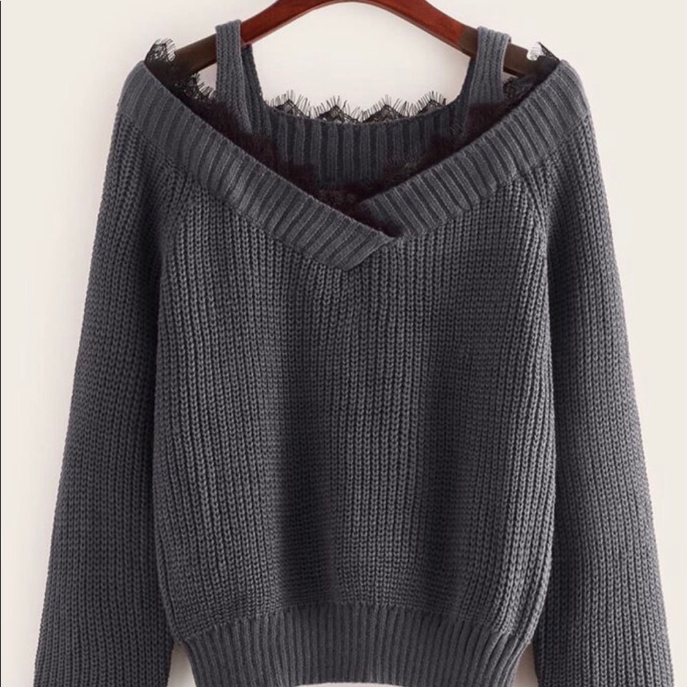 SheIn Cold Shoulder Lace Sweater